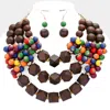 Fashnzfab Colorful Wood Ball Pointed Triple Layered Necklace In Multi
