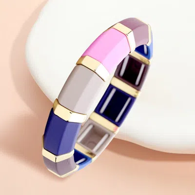 Fashnzfab Colorful Wood Stretch Bracelet Gold, Multi, Pink
