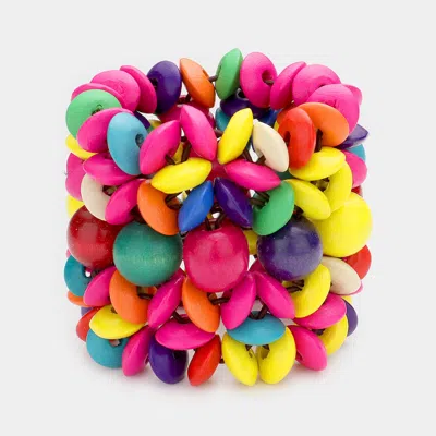 Fashnzfab Colorful Wood Stretch Bracelet In Pink