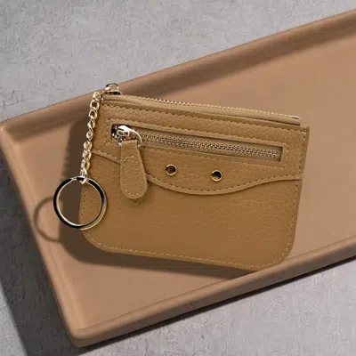 Fashnzfab Compact Slim Faux Leather Zip Card Holder Wallet With Key Ring In Gray