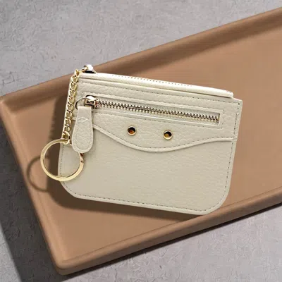 Fashnzfab Compact Slim Faux Leather Zip Card Holder Wallet With Key Ring In Multi