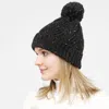 Fashnzfab Confetti Knit Pom Pom Beanie Hat In Black