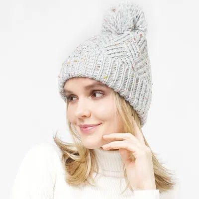 Fashnzfab Confetti Knit Pom Pom Beanie Hat In Gray
