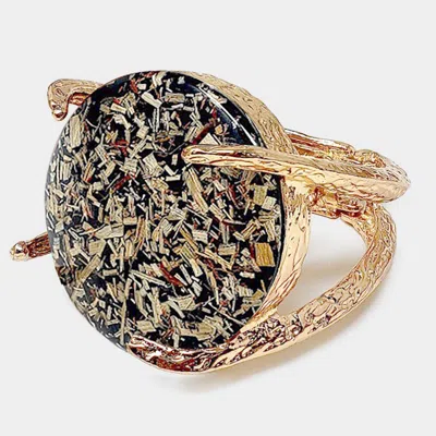 Fashnzfab Confetti Round Stone Hinged Bracelet Black, Gold In Multi