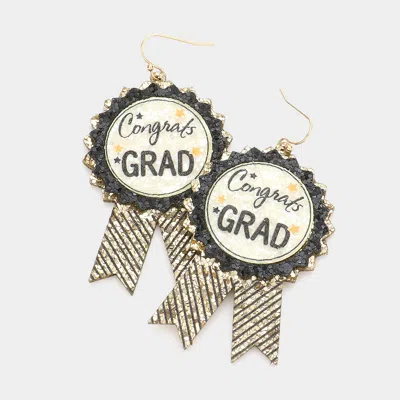 Fashnzfab Congrats Grad Message Glittered Badge Dangle Earrings In Silver