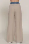 Fashnzfab Contrast Denim Waist Straight Long Pants
