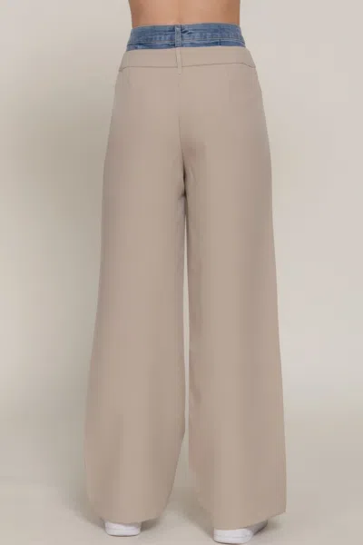 Fashnzfab Contrast Denim Waist Straight Long Pants