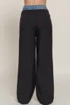 Fashnzfab Contrast Denim Waist Straight Long Pants
