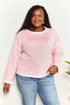 Fashnzfab Contrast Detail Dropped Shoulder Knit Top In Multi