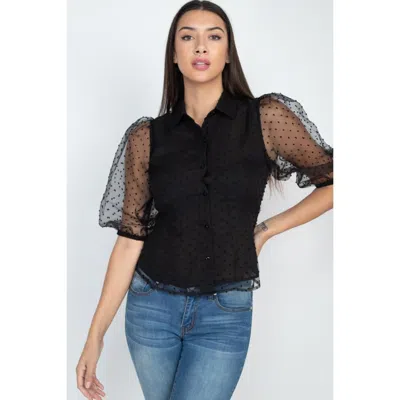Fashnzfab Contrast Dot Print Top In Black