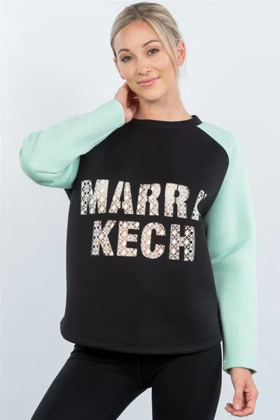 Fashnzfab Contrast Sleeve Curved Hem Sweater In Black