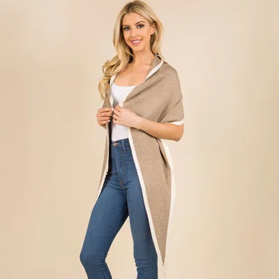 Fashnzfab Contrast Trim Open Front Knit Wrap Shawl Poncho Scarf In Multi