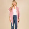 Fashnzfab Contrast Trim Open Front Knit Wrap Shawl Poncho Scarf In Pink
