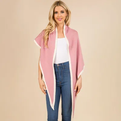Fashnzfab Contrast Trim Open Front Knit Wrap Shawl Poncho Scarf In Pink