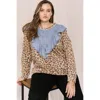 Fashnzfab Contrast Washed Denim Top In Multi