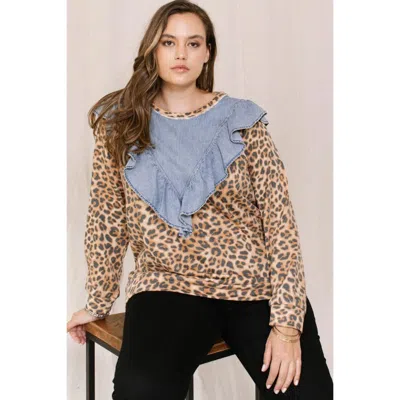 Fashnzfab Contrast Washed Denim Top In Multi