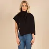 Fashnzfab Convertible Button Up Waffle Knit Shawl Cape Poncho In Black
