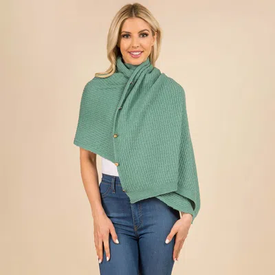 Fashnzfab Convertible Button Up Waffle Knit Shawl Cape Poncho In Green