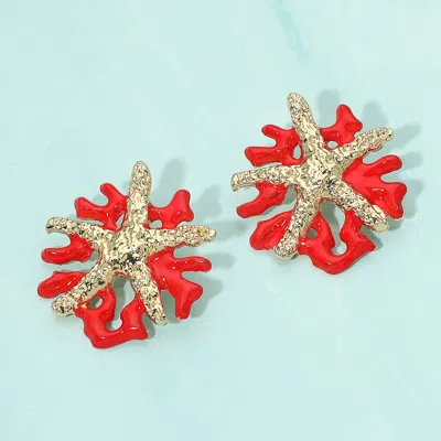 Fashnzfab Coral Starfish Earrings In Red