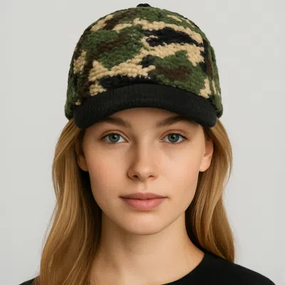 Fashnzfab Corduroy Brim Camouflage Print Teddy Bear Baseball Cap In Multi