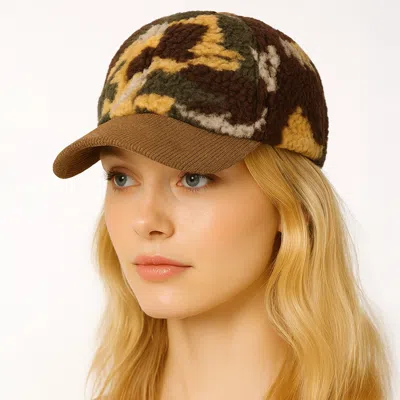 Fashnzfab Corduroy Brim Camouflage Print Teddy Bear Baseball Cap In Brown