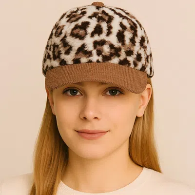 Fashnzfab Corduroy Brim Leopard Print Teddy Bear Baseball Cap In Sand