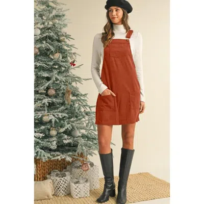Fashnzfab Corduroy Front Pockets Overall Dress