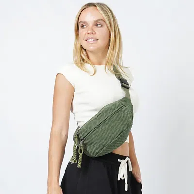 Fashnzfab Corduroy Sling Bag / Belt Bag In Green