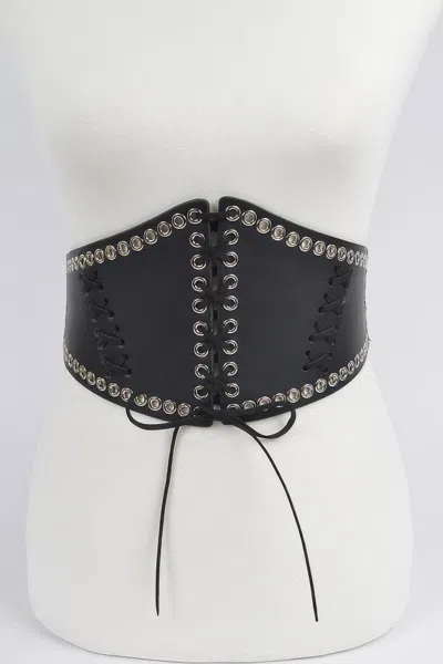 Fashnzfab Corset Stretch Belt W Eyelet In Black