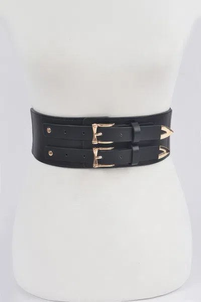 Fashnzfab Corset Stretch Belt W Two Buckles In Gray