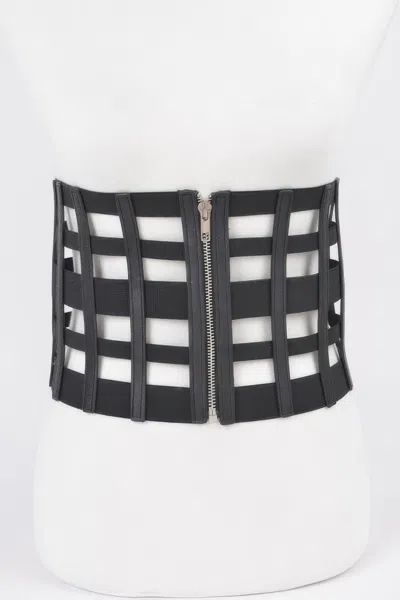 Fashnzfab Corsette Zip Elastic Belt In Neutral