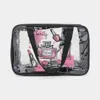 Fashnzfab Cosmetic Printed Translucent Mesh Divided Shoulder Bag / Tote Bag In Black