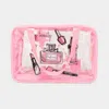 Fashnzfab Cosmetic Printed Translucent Mesh Divided Shoulder Bag / Tote Bag In Pink
