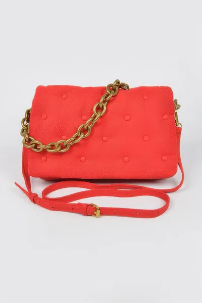 Fashnzfab Cotton Canvas Studded Chain Shoulder Bag In Red
