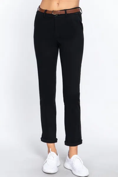 Fashnzfab Cotton-span Twill Belted Long Pants In Black