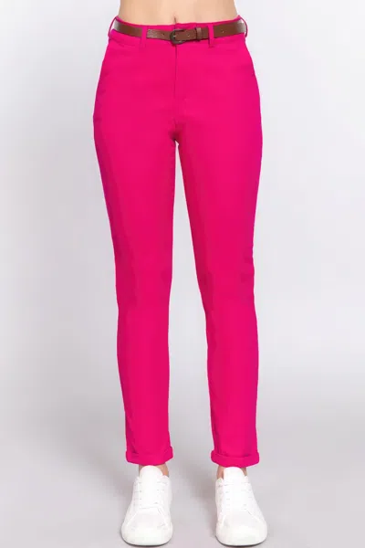 Fashnzfab Cotton-span Twill Belted Long Pants In Pink
