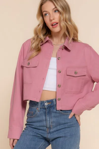 Fashnzfab Cotton Twill Short Shacket In Pink