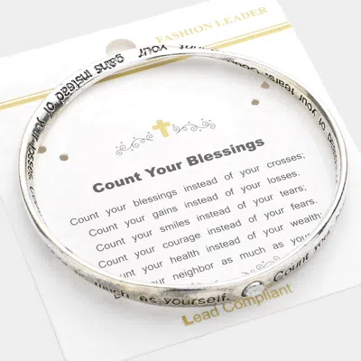 Fashnzfab Count Your Blessings Message Bangle Bracelet Antique Silver In Metallic