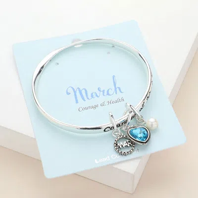 Fashnzfab Courage Health March Heart Birthday Stone Charm Bracelet Antique Silver, Aqua In Multi