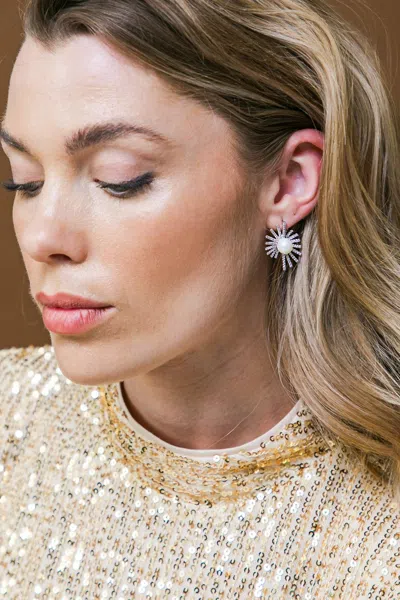 Fashnzfab Couture Pearl Flower Earrings In Metallic