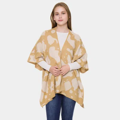 Fashnzfab Cow Pattern Print Cape Cardigan Poncho In Orange