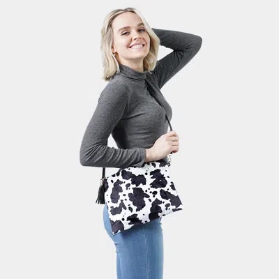 Fashnzfab Cow Patterned Crossbody / Clutch Bag In Black