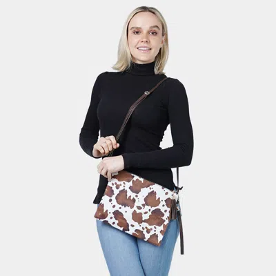 Fashnzfab Cow Patterned Crossbody / Clutch Bag In Brown
