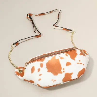 Fashnzfab Cow Patterned Faux Leather Crossbody Bag In Brown
