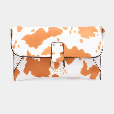 Fashnzfab Cow Patterned Faux Leather Crossbody Bag In Brown