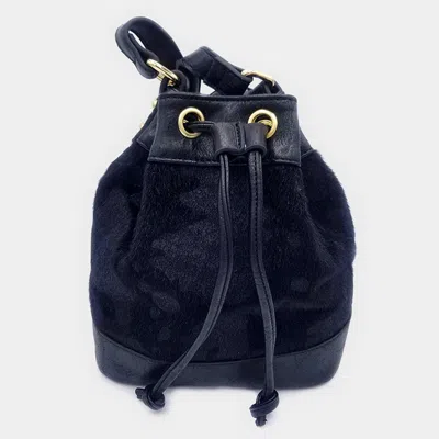 Fashnzfab Cow Patterned Faux Leather Drawstring Crossbody Bag In Black