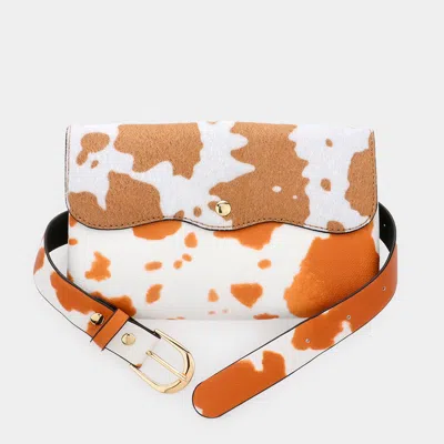 Fashnzfab Cow Patterned Faux Leather Fanny Pack / Belt / Crossbody Bag In Brown