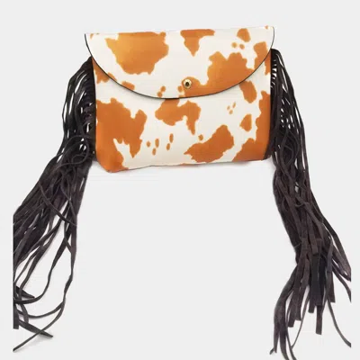 Fashnzfab Cow Patterned Faux Leather Suede Tassel Fanny Pack / Belt / Crossbody Bag In Brown