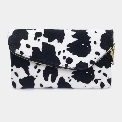 Fashnzfab Cow Patterned Folding Clutch Bag In White