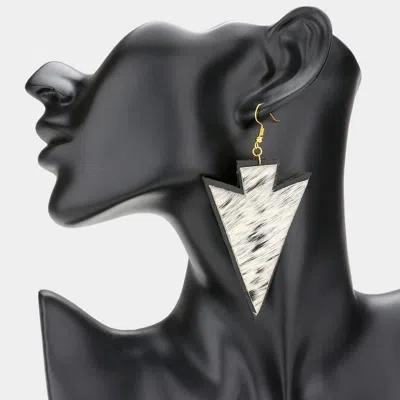 Fashnzfab Cow Patterned Genuine Fur Calf Arrow Dangle Earrings In White